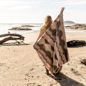 Tofino Beach Blanket | DUSTY ROSE - Beach Blanket - Aztec Boho Throw, Camping Blanket Scarf, Southwest