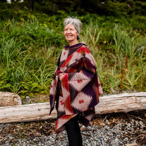 Poncho | SUNSET - Aztec - Southwest - Navajo - Geometric - Shawl - Poncho with Hood - Modest Maverick - Surf - Unisex