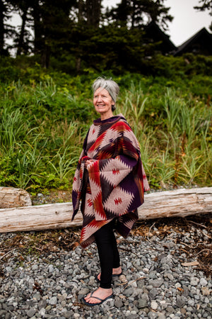 Poncho | SUNSET - Aztec - Southwest - Navajo - Geometric - Shawl - Poncho with Hood - Modest Maverick - Surf - Unisex