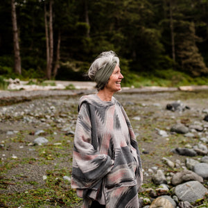 Handmade Hooded Poncho | Dusty Rose Aztec Print, Wool Blend