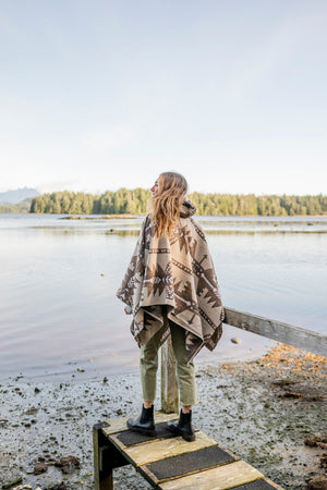 Poncho | NOMAD - Aztec - Southwest - Navajo - Geometric - Shawl - Poncho with Hood - Modest Maverick - Surf - Unisex - Geometric