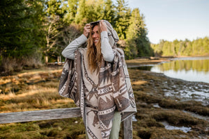 Poncho | NOMAD - Aztec - Southwest - Navajo - Geometric - Shawl - Poncho with Hood - Modest Maverick - Surf - Unisex - Geometric
