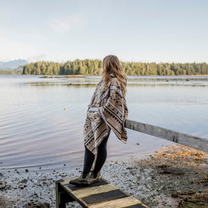Poncho | SUMMIT - Aztec - Southwest - Navajo - Geometric - Shawl - Poncho with Hood - Modest Maverick - Surf - Unisex
