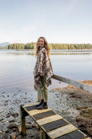 Poncho | NOMAD - Aztec - Southwest - Navajo - Geometric - Shawl - Poncho with Hood - Modest Maverick - Surf - Unisex - Geometric