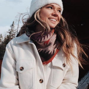 Snap-On Scarf - SUNSET - Neck warmer - Ski scarf - Aztec - Navajo - Southwest - Boho - Geometric - Modest Maverick - Upcycled