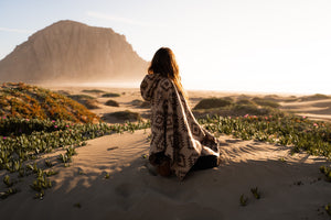 Handmade Wool Blend Poncho with Hood | Aztec Geometric Design