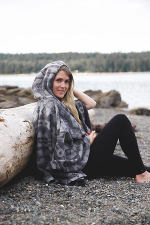 Poncho | DRIFT - Aztec - Southwest - Navajo - Geometric - Shawl - Poncho with Hood - Modest Maverick - Surf - Unisex