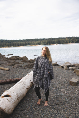 Poncho | DRIFT - Aztec - Southwest - Navajo - Geometric - Shawl - Poncho with Hood - Modest Maverick - Surf - Unisex