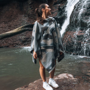 Poncho | LAKESIDE - Aztec - Southwest - Navajo - Geometric - Shawl - Poncho with Hood - Modest Maverick - Surf - Unisex