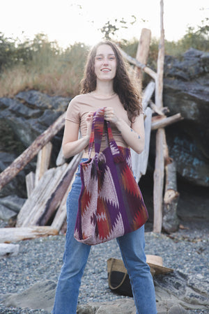 Upcycled Aztec Print Tote Bag – Boho Travel Bag