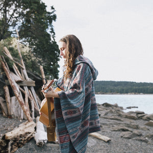 Poncho | SWITCHBACK - Aztec - Southwest - Navajo - Geometric - Shawl - Poncho with Hood - Modest Maverick - Surf - Unisex