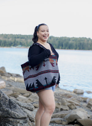 Aztec Print Tote Bag | Upcycled Boho Beach Bag