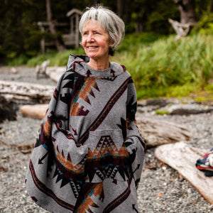 Poncho | CASCADIA - Aztec - Southwest - Navajo - Geometric - Shawl - Poncho with Hood - Modest Maverick - Surf - Unisex