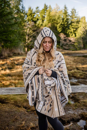Poncho | SUMMIT - Aztec - Southwest - Navajo - Geometric - Shawl - Poncho with Hood - Modest Maverick - Surf - Unisex