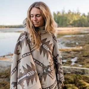 Poncho | NOMAD - Aztec - Southwest - Navajo - Geometric - Shawl - Poncho with Hood - Modest Maverick - Surf - Unisex - Geometric