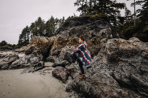 Poncho - HORIZON - Aztec - Southwest - Navajo - Geometric - Shawl - Poncho with Hood - Modest Maverick - Surf - Unisex