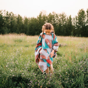 Kids Wool Blend Poncho | Aztec Southwest Geometric Design