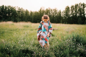 Kids Wool Blend Poncho | Aztec Southwest Geometric Design