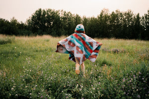 Kids Wool Blend Poncho | Aztec Southwest Geometric Design