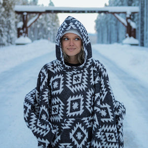 Poncho | ISLA - Aztec - Southwest - Navajo - Geometric - Shawl - Poncho with Hood - Modest Maverick - Surf - Unisex