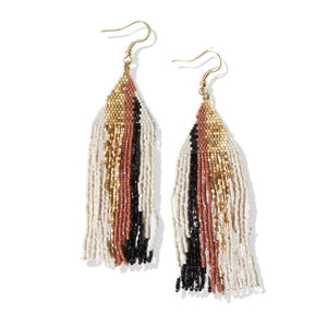 Camielle Abstract Stripe Beaded Fringe Earrings
