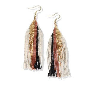 Camielle Abstract Stripe Beaded Fringe Earrings
