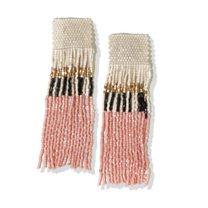 Belle Angled Stripes Beaded Fringe Earrings