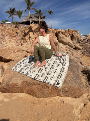 Tofino Beach Blanket | JOURNEY Aztec Boho Throw | 60"x60" Wool Blend