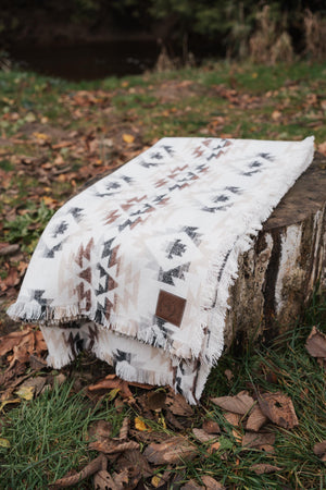 Tofino Beach Blanket | JOURNEY Aztec Boho Throw | 60"x60" Wool Blend