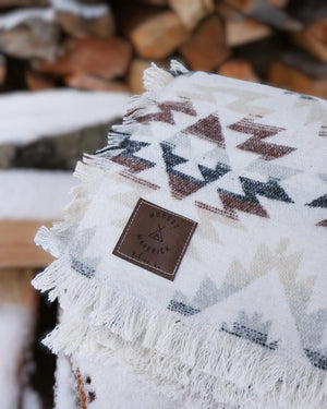 Tofino Beach Blanket | JOURNEY Aztec Boho Throw | 60"x60" Wool Blend