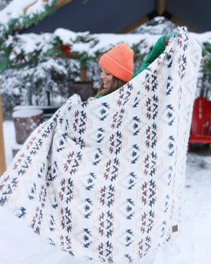 Tofino Beach Blanket | JOURNEY Aztec Boho Throw | 60"x60" Wool Blend