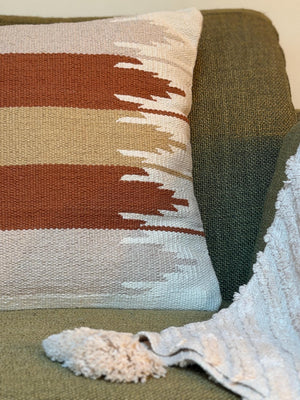 Southwestern Geometric Throw Pillow Cover | Neutral Woven Boho Cushion | Modern Desert Home Decor