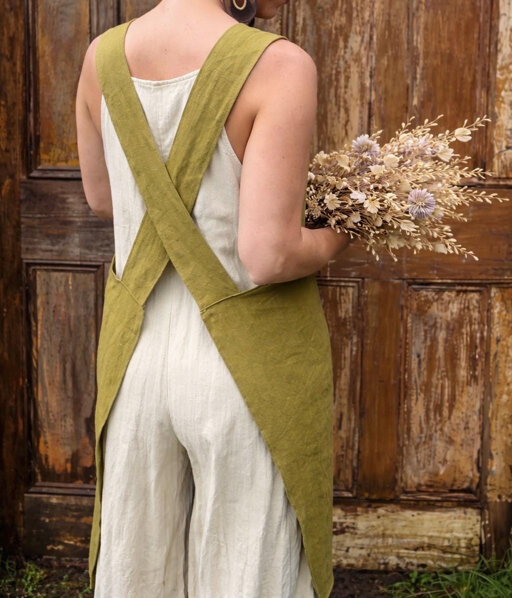 The Homesteader Linen Crossback Apron Dress | Handmade Linen Apron | Japanese Style Pinafore | Minimalist Apron Dress | Slow Living Clothing