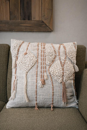 Driftwood Cozy Woven Pillow — Warm Graphic Accent Cushion